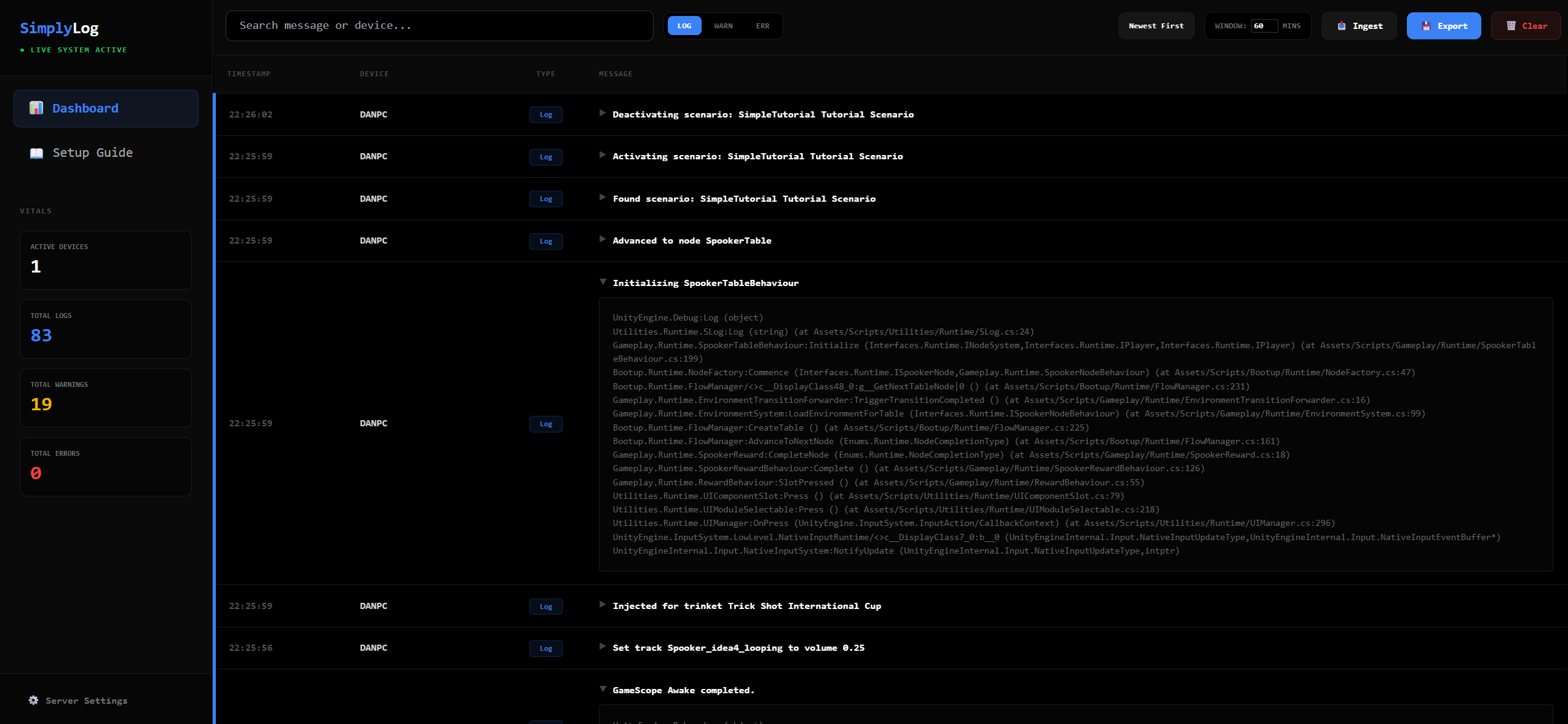 Simply Log Dashboard